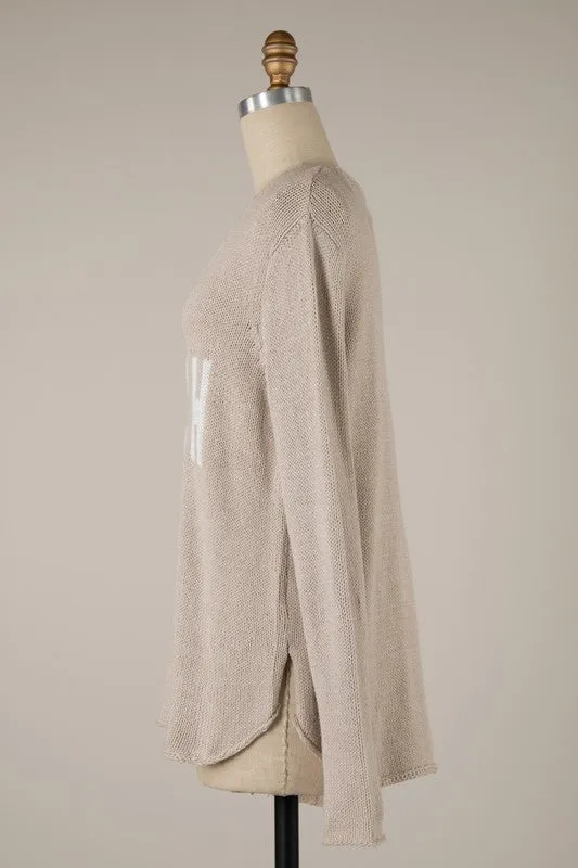 White Taupe Beach Print Sweater