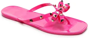 Womens Studded Sandals Flat Jelly Shoes Bow Flip Flops Thong for Ladies Black Size 7 Stud Slip On Summer Beach Rivets Dressy Slides